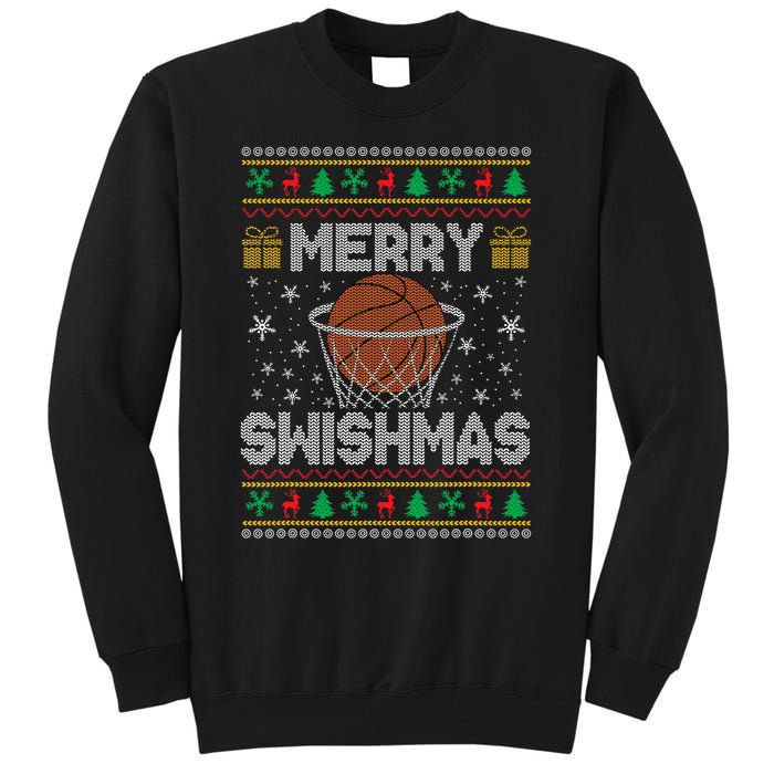 Merry Swishmas Ugly Christmas Sweater Basketball Christmas Tall Sweatshirt