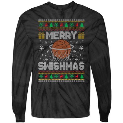 Merry Swishmas Ugly Christmas Sweater Basketball Christmas Tie-Dye Long Sleeve Shirt