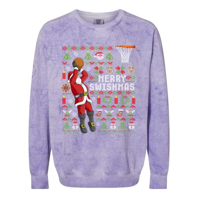 Merry Swishmas Ugly Christmas Basketball Christmas Gift Colorblast Crewneck Sweatshirt