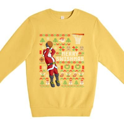 Merry Swishmas Ugly Christmas Basketball Christmas Gift Premium Crewneck Sweatshirt