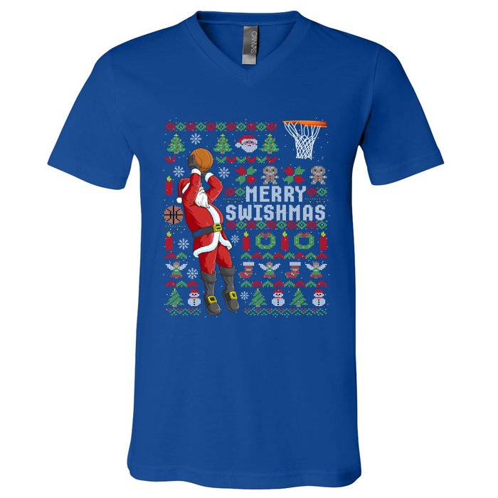 Merry Swishmas Ugly Christmas Basketball Christmas Gift V-Neck T-Shirt