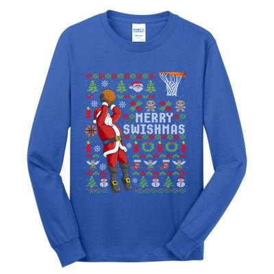 Merry Swishmas Ugly Christmas Basketball Christmas Gift Tall Long Sleeve T-Shirt