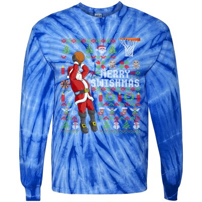 Merry Swishmas Ugly Christmas Basketball Christmas Gift Tie-Dye Long Sleeve Shirt