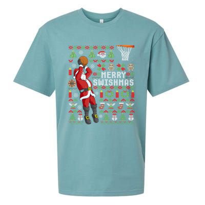 Merry Swishmas Ugly Christmas Basketball Christmas Gift Sueded Cloud Jersey T-Shirt