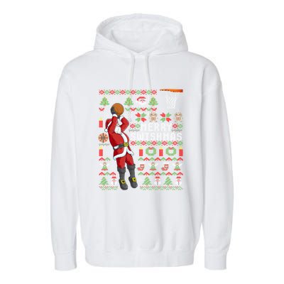 Merry Swishmas Ugly Christmas Basketball Christmas Gift Garment-Dyed Fleece Hoodie