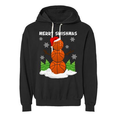 Merry Swishmas Ugly Sweater Basketball Christmas Snowman Basketball Character Garment-Dyed Fleece Hoodie