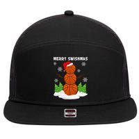 Merry Swishmas Ugly Sweater Basketball Christmas Snowman Basketball Character 7 Panel Mesh Trucker Snapback Hat