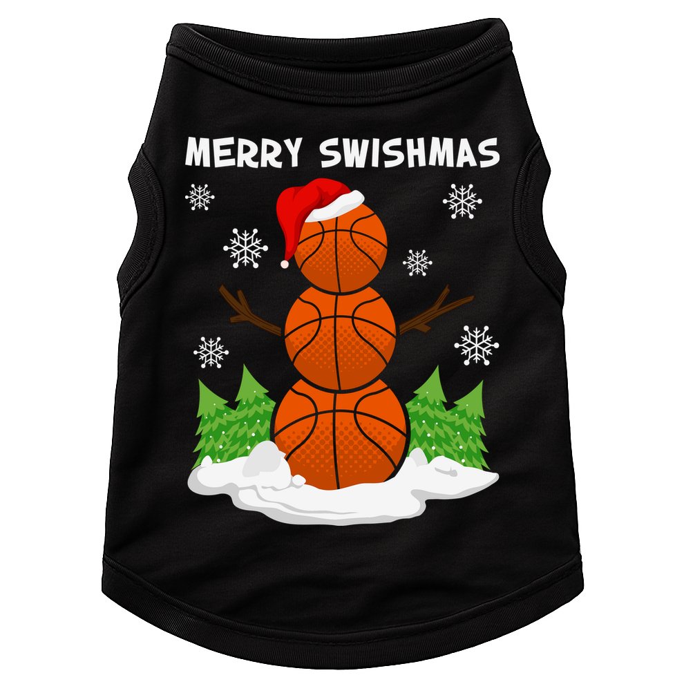Merry Swishmas Ugly Sweater Basketball Christmas Snowman Basketball Character Doggie Tank