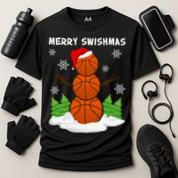 Merry Swishmas Ugly Sweater Basketball Christmas Snowman Basketball Character Cooling Performance Crew T-Shirt