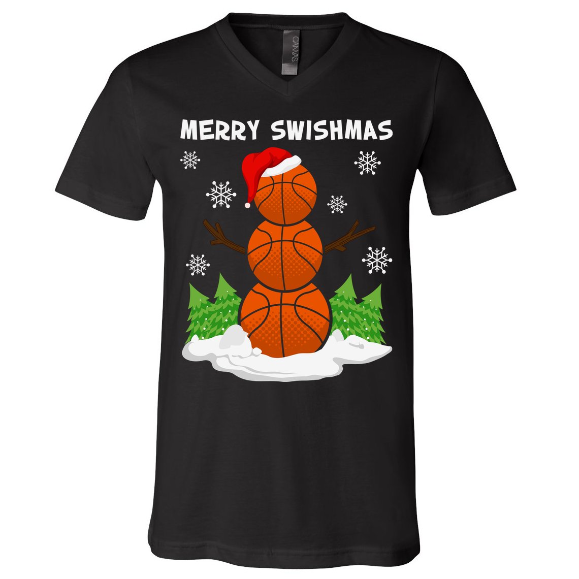 Merry Swishmas Ugly Sweater Basketball Christmas Snowman Basketball Character V-Neck T-Shirt