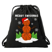 Merry Swishmas Ugly Sweater Basketball Christmas Snowman Basketball Character Drawstring Bag