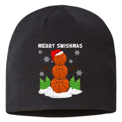 Merry Swishmas Ugly Sweater Basketball Christmas Snowman Basketball Character Sustainable Beanie