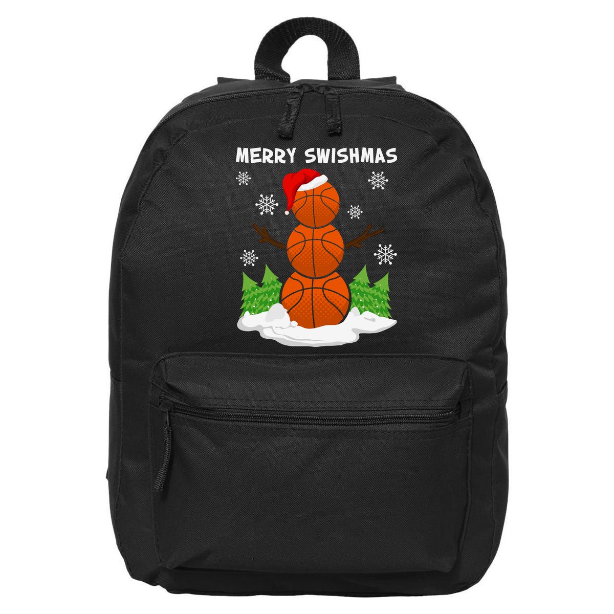Merry Swishmas Ugly Sweater Basketball Christmas Snowman Basketball Character 16 in Basic Backpack