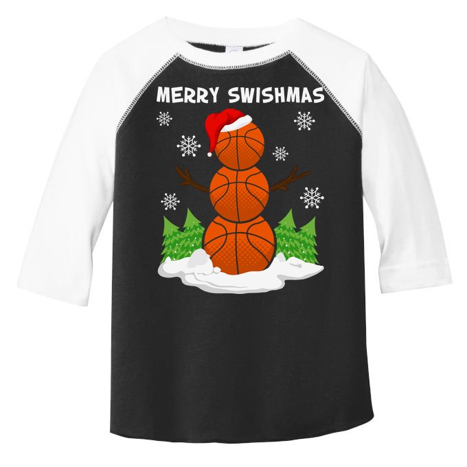Merry Swishmas Ugly Sweater Basketball Christmas Snowman Basketball Character Toddler Fine Jersey T-Shirt