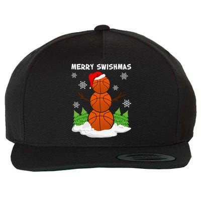 Merry Swishmas Ugly Sweater Basketball Christmas Snowman Basketball Character Wool Snapback Cap