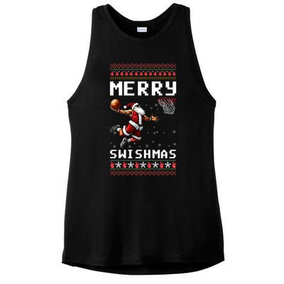 Merry Swishmas Ugly Christmas Funny Basketball Xmas Cool Gift Ladies PosiCharge Tri-Blend Wicking Tank