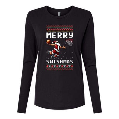 Merry Swishmas Ugly Christmas Funny Basketball Xmas Cool Gift Womens Cotton Relaxed Long Sleeve T-Shirt