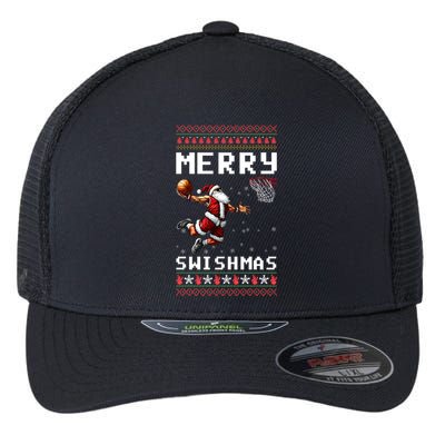 Merry Swishmas Ugly Christmas Funny Basketball Xmas Cool Gift Flexfit Unipanel Trucker Cap