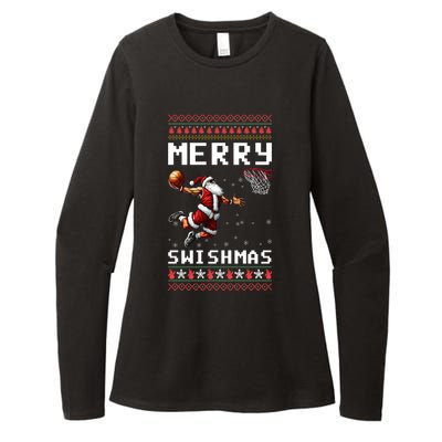 Merry Swishmas Ugly Christmas Funny Basketball Xmas Cool Gift Womens CVC Long Sleeve Shirt