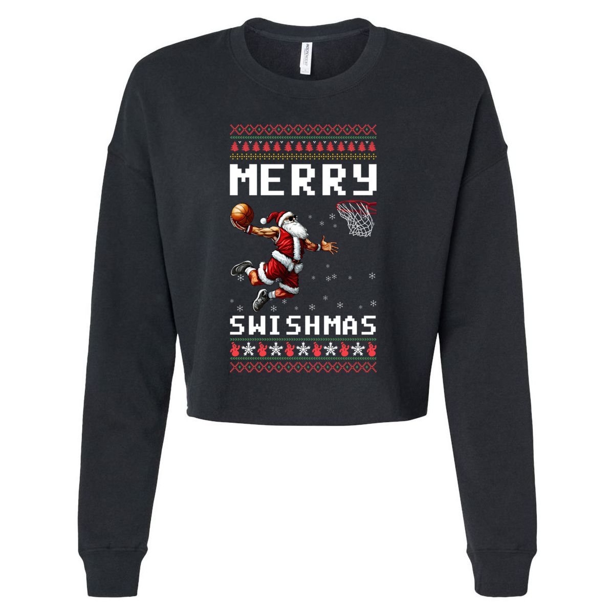 Merry Swishmas Ugly Christmas Funny Basketball Xmas Cool Gift Cropped Pullover Crew