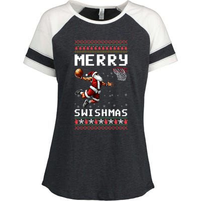 Merry Swishmas Ugly Christmas Funny Basketball Xmas Cool Gift Enza Ladies Jersey Colorblock Tee