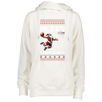 Merry Swishmas Ugly Christmas Funny Basketball Xmas Cool Gift Womens Funnel Neck Pullover Hood