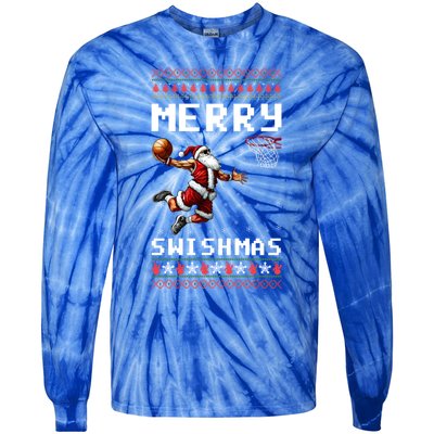 Merry Swishmas Ugly Christmas Funny Basketball Xmas Cool Gift Tie-Dye Long Sleeve Shirt