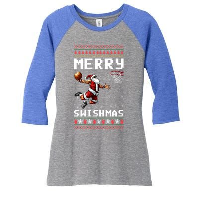 Merry Swishmas Ugly Christmas Funny Basketball Xmas Cool Gift Women's Tri-Blend 3/4-Sleeve Raglan Shirt