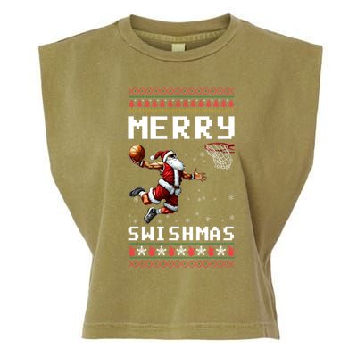 Merry Swishmas Ugly Christmas Funny Basketball Xmas Cool Gift Garment-Dyed Women's Muscle Tee