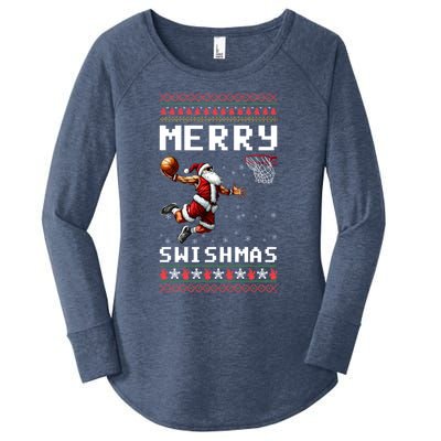 Merry Swishmas Ugly Christmas Funny Basketball Xmas Cool Gift Women's Perfect Tri Tunic Long Sleeve Shirt