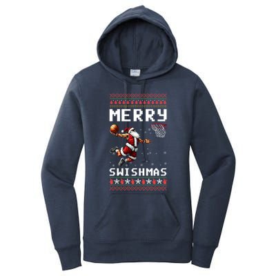 Merry Swishmas Ugly Christmas Funny Basketball Xmas Cool Gift Women's Pullover Hoodie