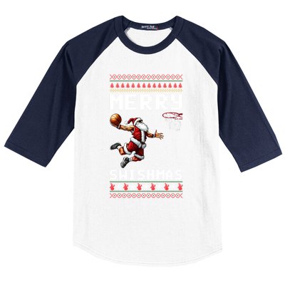 Merry Swishmas Ugly Christmas Funny Basketball Xmas Cool Gift Baseball Sleeve Shirt