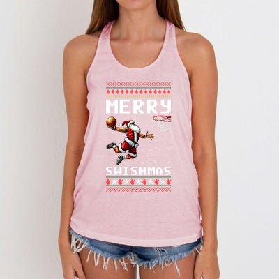 Merry Swishmas Ugly Christmas Funny Basketball Xmas Cool Gift Women's Knotted Racerback Tank