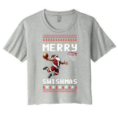 Merry Swishmas Ugly Christmas Funny Basketball Xmas Cool Gift Women's Crop Top Tee