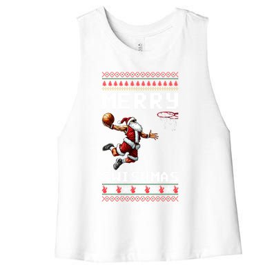 Merry Swishmas Ugly Christmas Funny Basketball Xmas Cool Gift Women's Racerback Cropped Tank