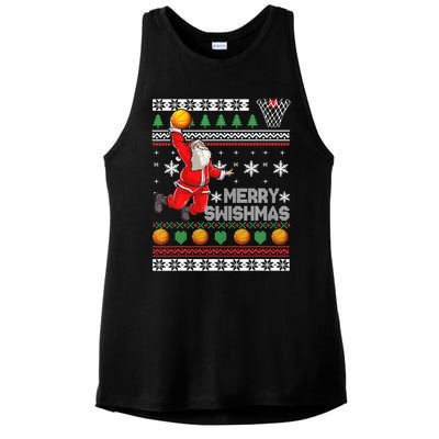 Merry Swishmas Ugly Christmas Basketball Christmas  Ladies PosiCharge Tri-Blend Wicking Tank