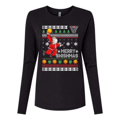 Merry Swishmas Ugly Christmas Basketball Christmas  Womens Cotton Relaxed Long Sleeve T-Shirt