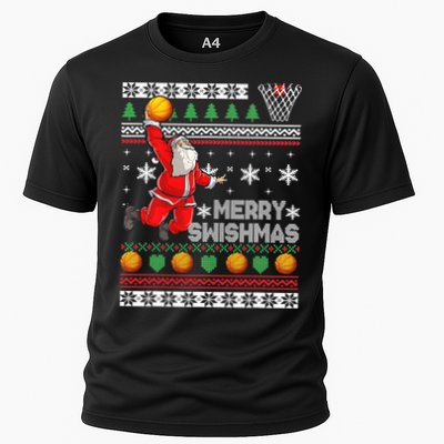 Merry Swishmas Ugly Christmas Basketball Christmas  Cooling Performance Crew T-Shirt