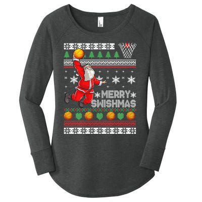 Merry Swishmas Ugly Christmas Basketball Christmas  Women's Perfect Tri Tunic Long Sleeve Shirt