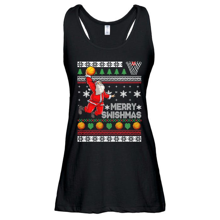 Merry Swishmas Ugly Christmas Basketball Christmas  Ladies Essential Flowy Tank