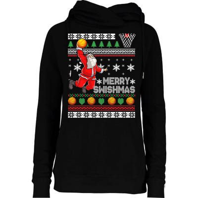 Merry Swishmas Ugly Christmas Basketball Christmas  Womens Funnel Neck Pullover Hood