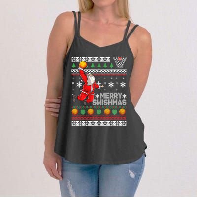 Merry Swishmas Ugly Christmas Basketball Christmas  Women's Strappy Tank