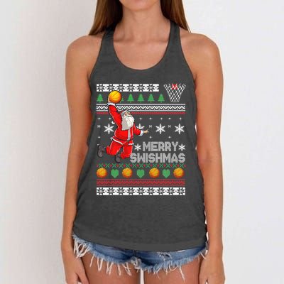 Merry Swishmas Ugly Christmas Basketball Christmas  Women's Knotted Racerback Tank