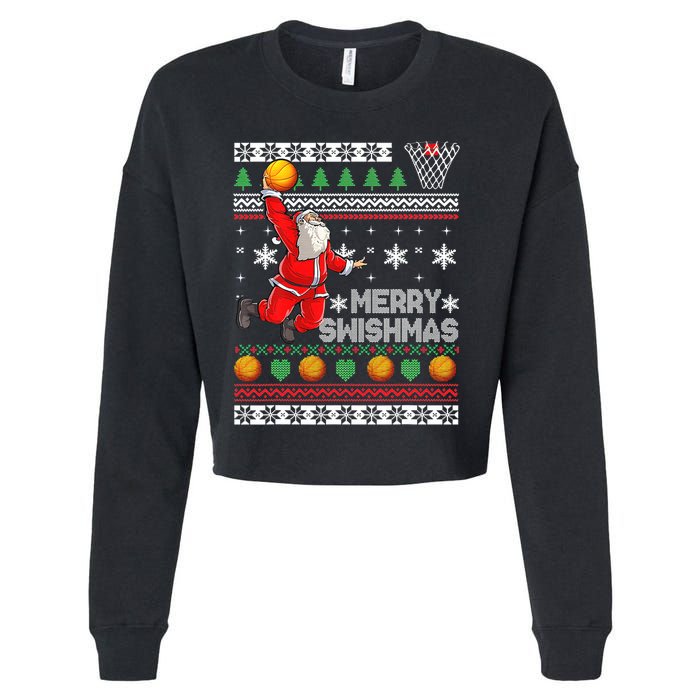 Merry Swishmas Ugly Christmas Basketball Christmas  Cropped Pullover Crew