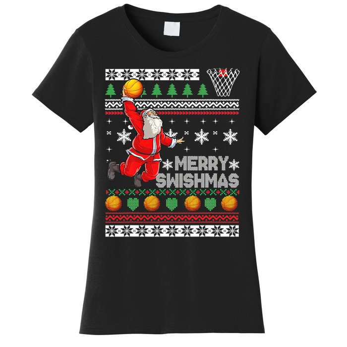 Merry Swishmas Ugly Christmas Basketball Christmas  Women's T-Shirt