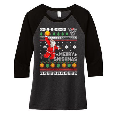 Merry Swishmas Ugly Christmas Basketball Christmas  Women's Tri-Blend 3/4-Sleeve Raglan Shirt