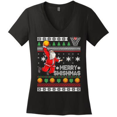 Merry Swishmas Ugly Christmas Basketball Christmas  Women's V-Neck T-Shirt