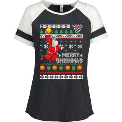 Merry Swishmas Ugly Christmas Basketball Christmas  Enza Ladies Jersey Colorblock Tee