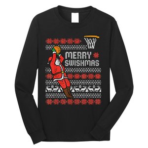 Merry Swishmas Ugly Christmas Sweater Basketball Pajamas Long Sleeve Shirt