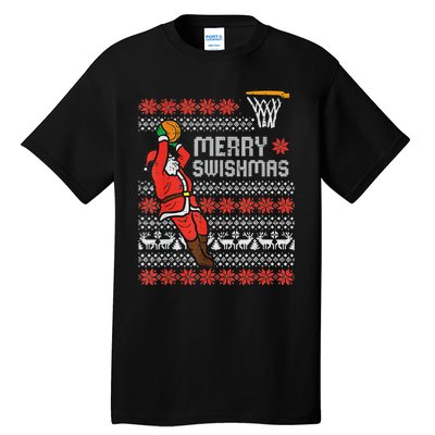 Merry Swishmas Ugly Christmas Sweater Basketball Pajamas Tall T-Shirt